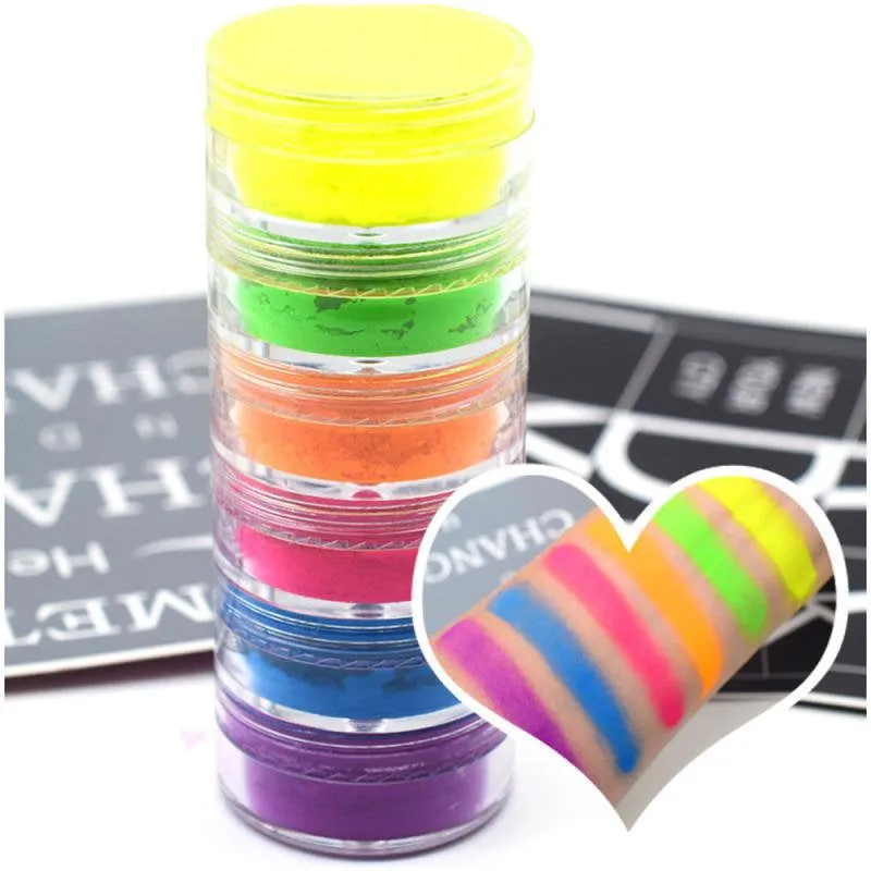 6 Neon Eyeshadow Pigments - Red Orange Yellow Green Blue Purple Bundle  - Colorful Vivid and Vibrant Colors Rainbow Rave Festival Party