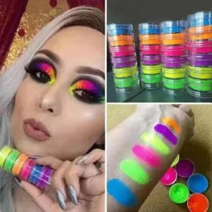 6 Neon Eyeshadow Pigments - Red Orange Yellow Green Blue Purple Bundle  - Colorful Vivid and Vibrant Colors Rainbow Rave Festival Party