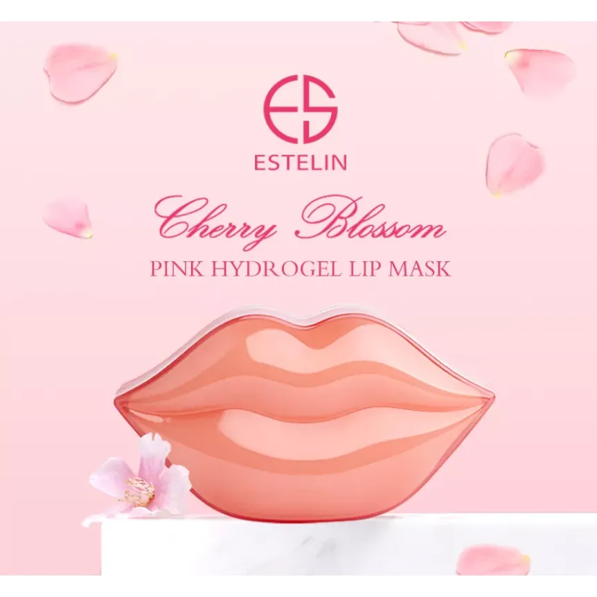 Combo - Estelin Cherry Blossom Pink Hydrogel Lip Mask & 3 in 1 Lip Care Set Peach