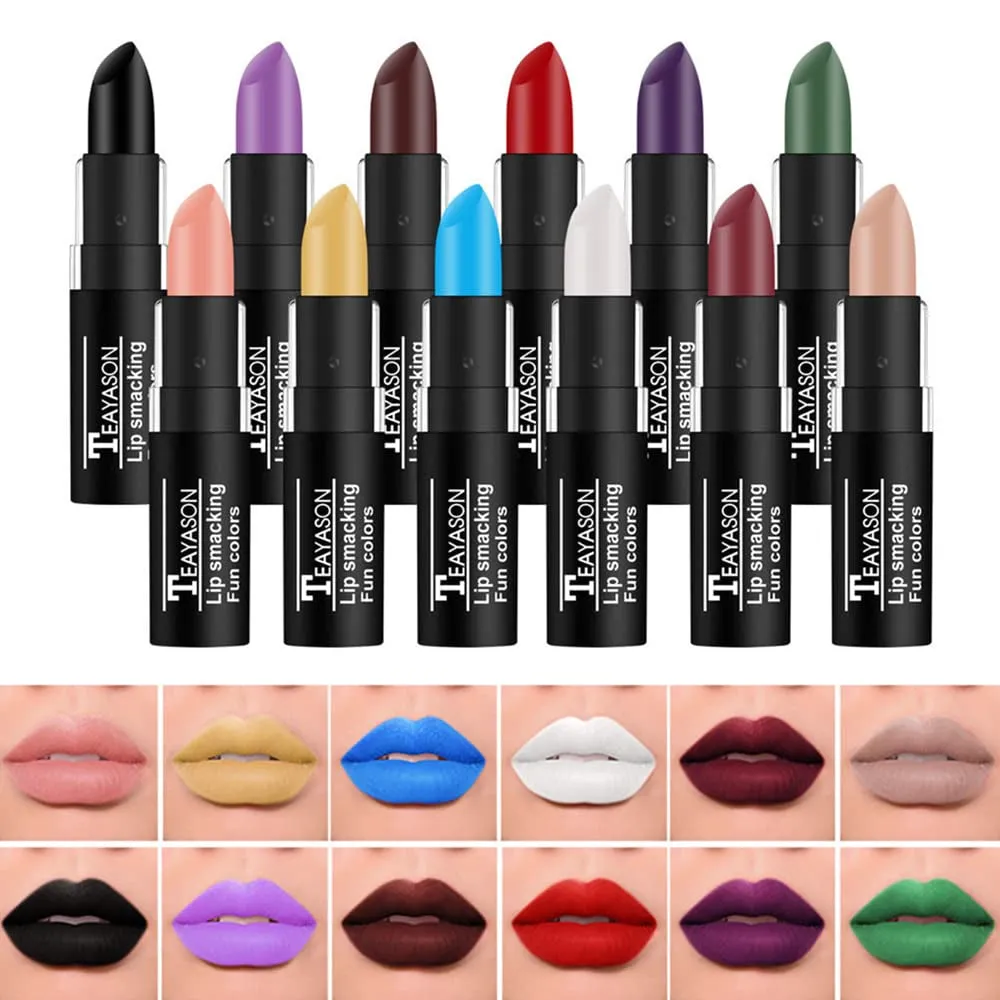 Gothic Glam 12-Piece Matte Lipstick Collection - Bold and Unique Shades for Halloween and Cosplay