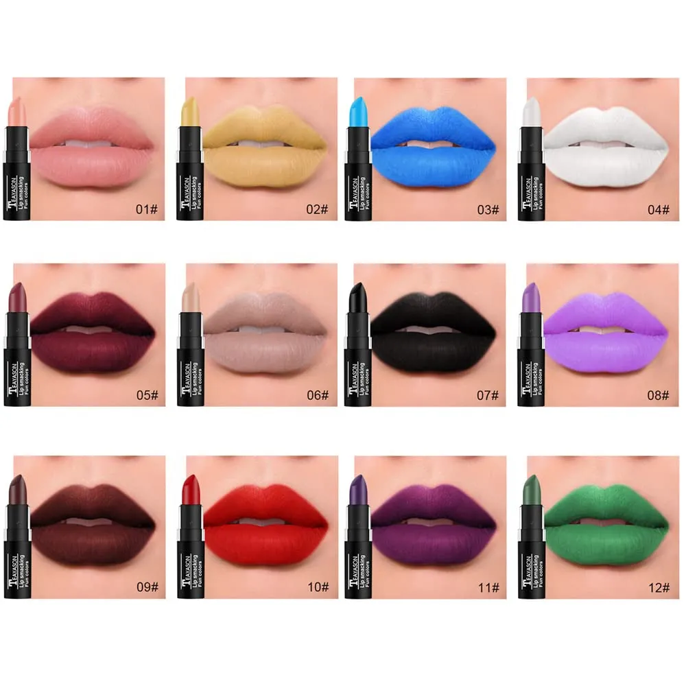 Gothic Glam 12-Piece Matte Lipstick Collection - Bold and Unique Shades for Halloween and Cosplay