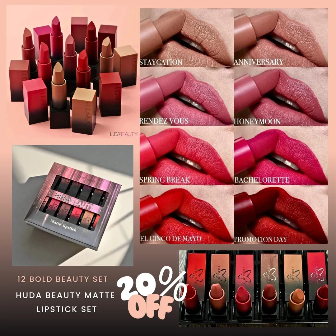 Huda Bullet Matte Lipstick Pack Off 12 Long Wearing New lip Look