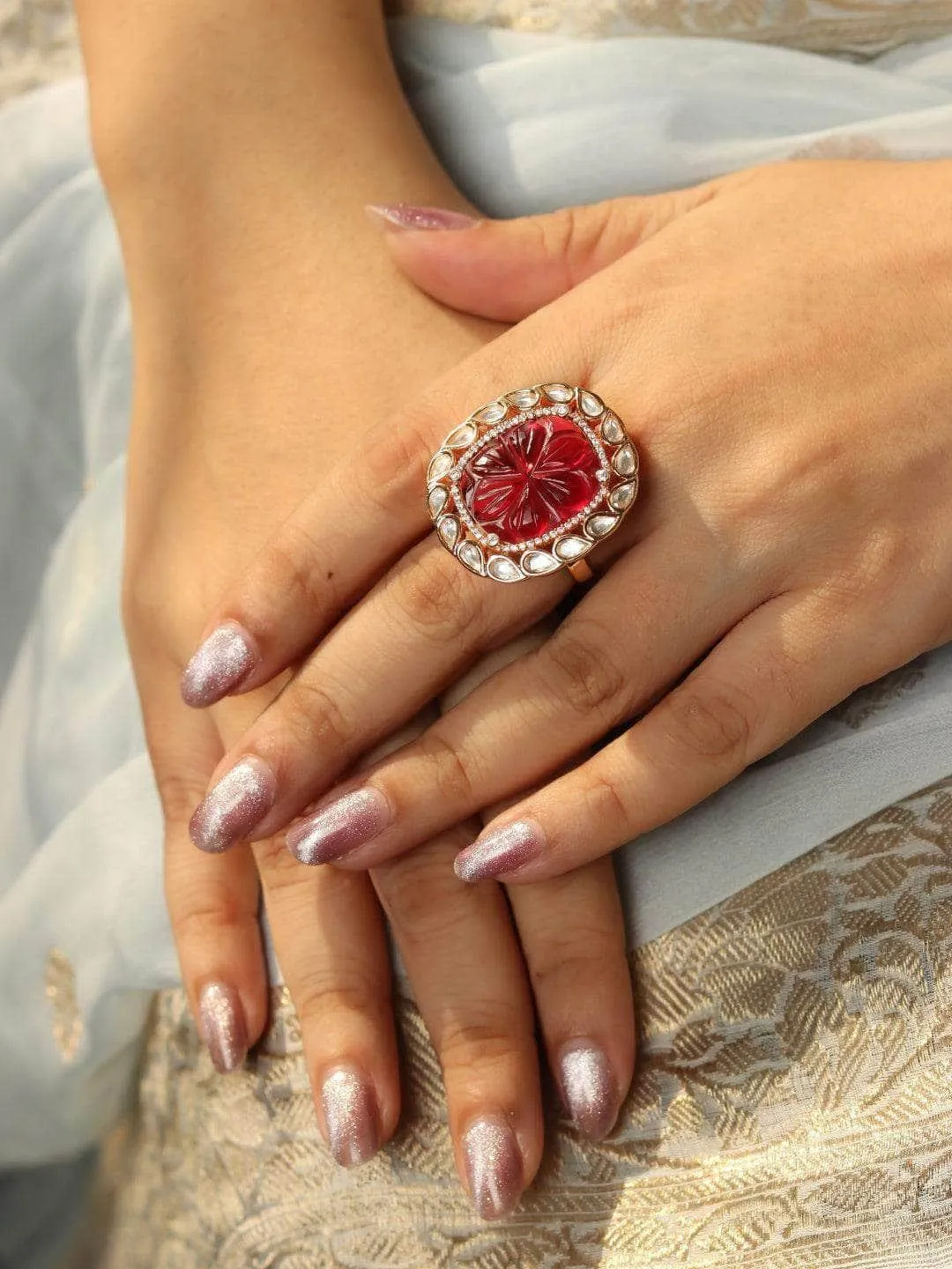 Kritika Kamra In Kundan Ruby Ring Red