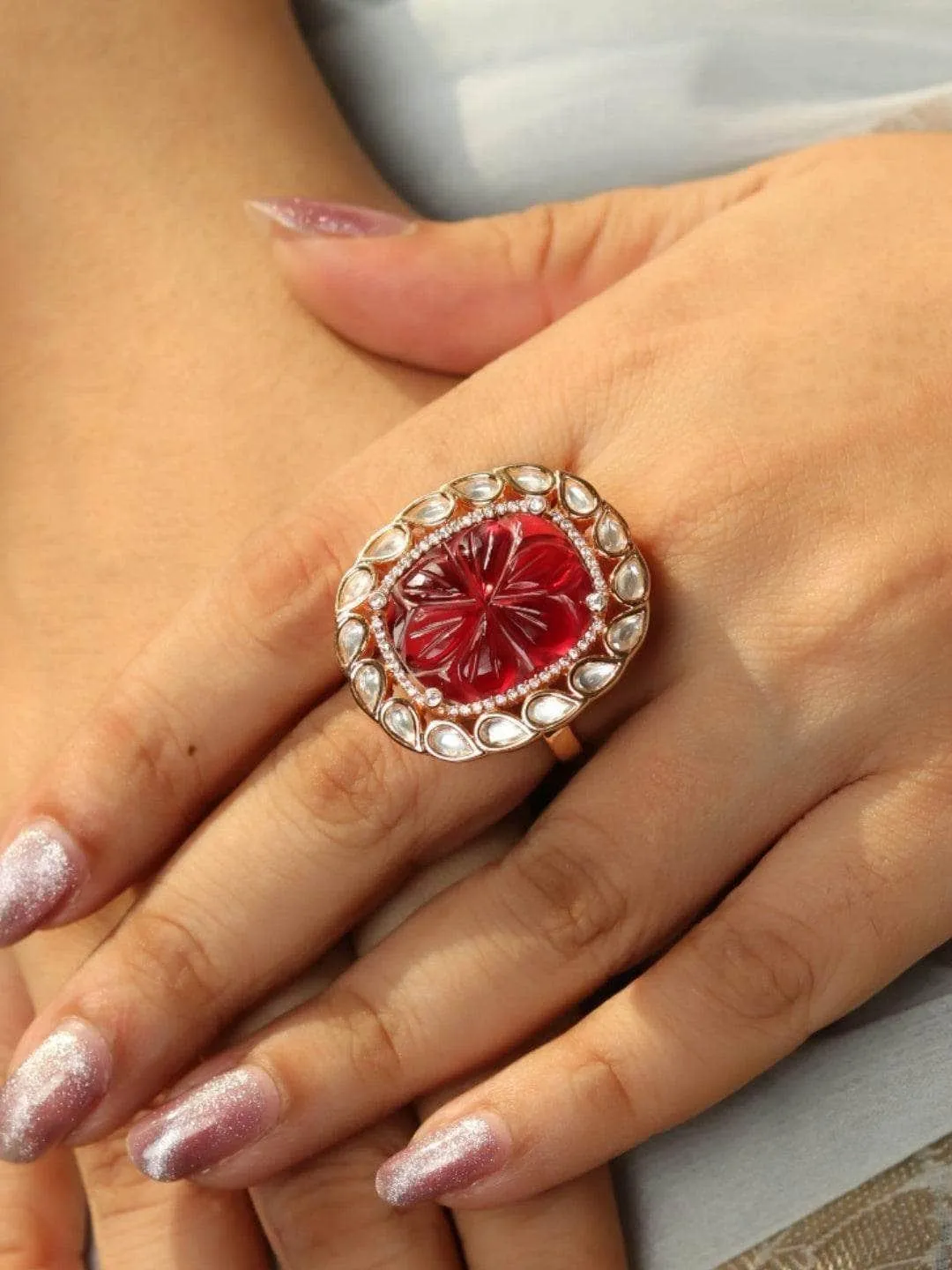 Kritika Kamra In Kundan Ruby Ring Red