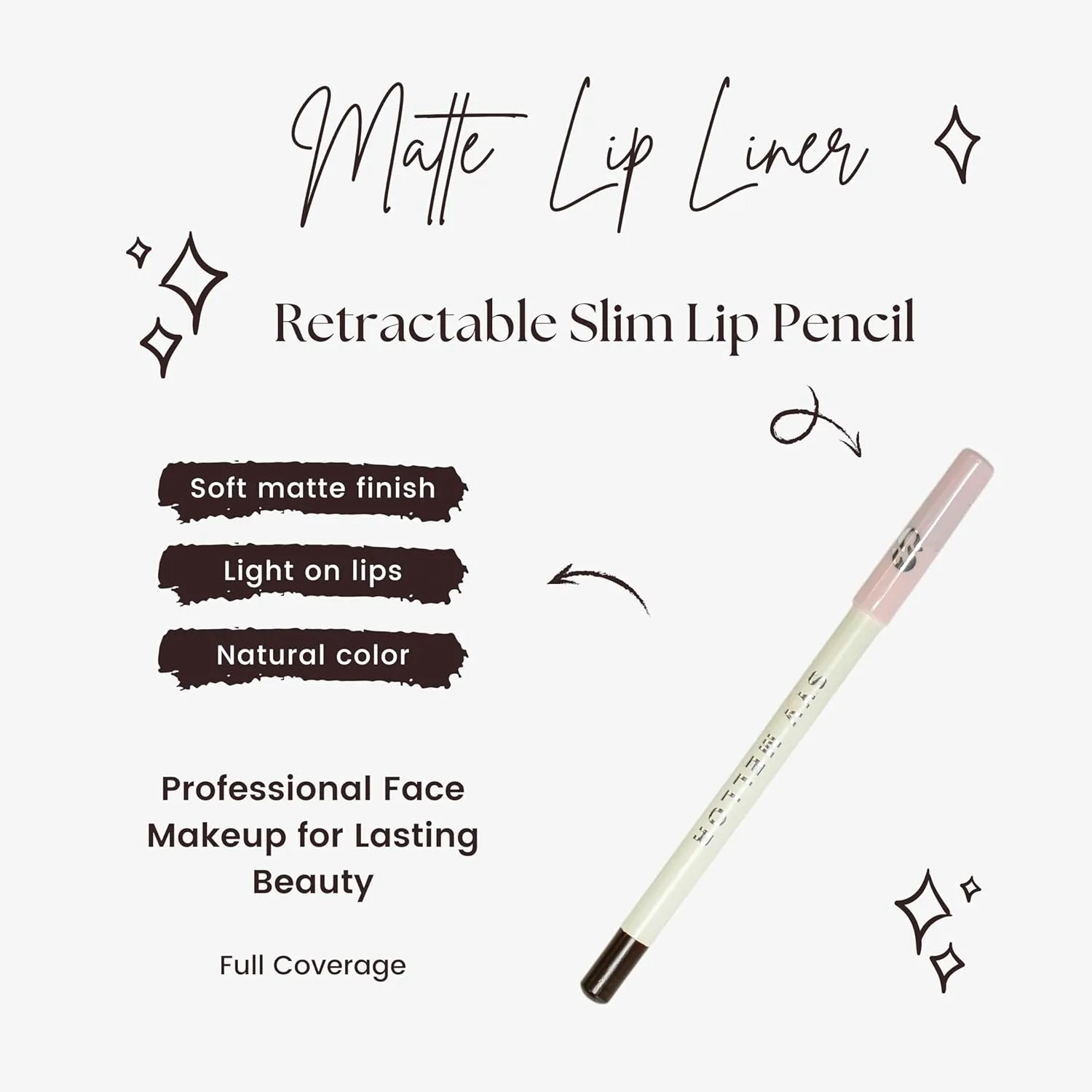 Lip Liner Perfect Pout Matte Retractable Slim Lip Pencil Face Makeup Longwear Rich Lip Colors Smudge Proof Formula with Long Lasting - Waterproof Lip Liner - Secret